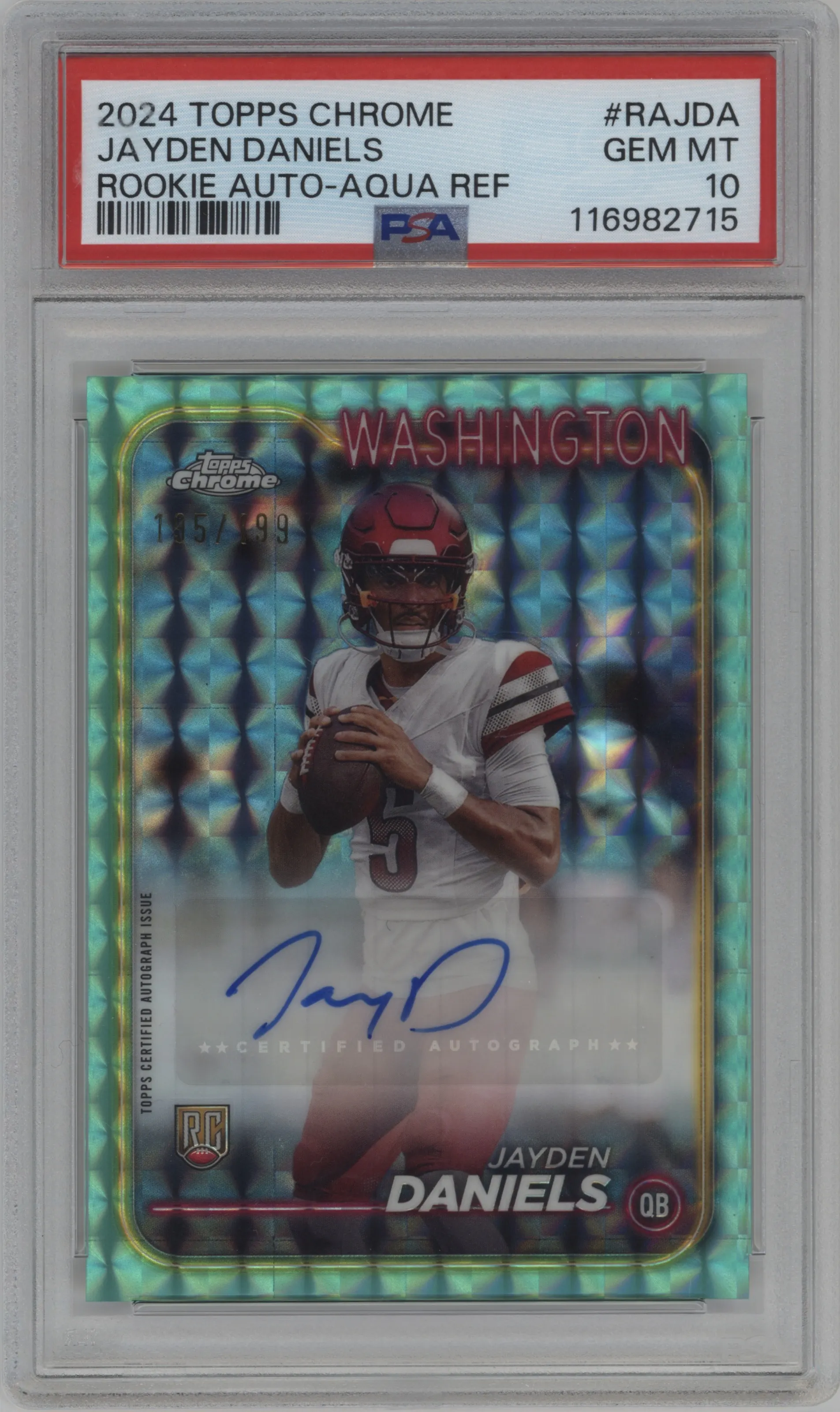2024 Topps Chrome Rke.AU Var. Jayden Daniels Aqua Geometric Refractor #RA-JDA PSA 10
