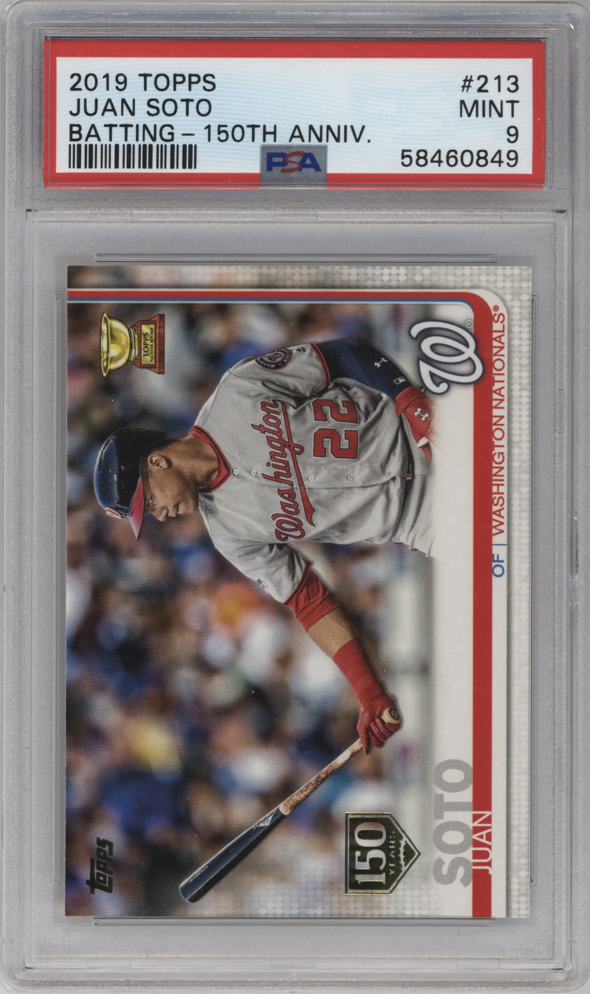 2019 Topps Series 1 Variation Juan Soto 150th Anniversary PSA 9