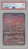 Mew ex from the 2023 Pokemon SV set featuring a Scarlet & Violet 151 Ultra Premium Collection parallel graded by PSA and given an overall grade of 9.