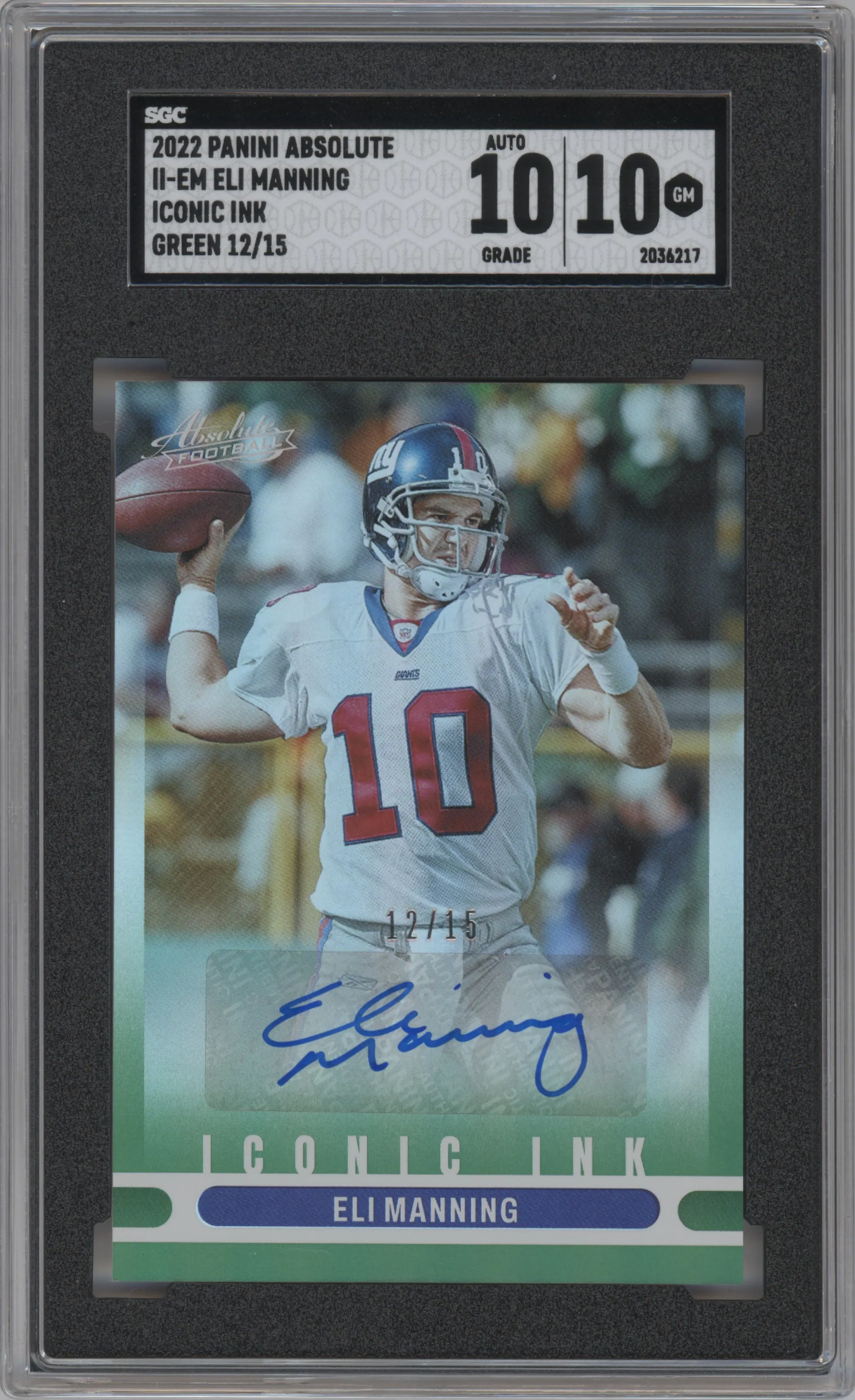 2022 Panini Absolute Iconic Ink Eli Manning Green #II-EM  SGC 10