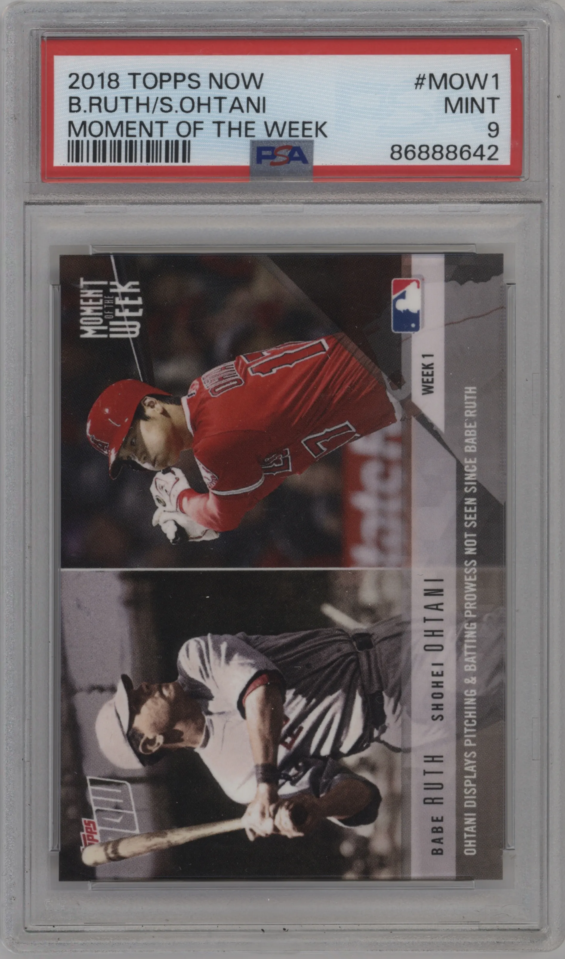 2018 Topps Now MOTW Babe Ruth/Shohei Ohtani #MOW-1 PSA 9