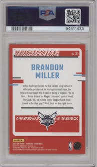 Brandon Miller from the 2023-24 Panini Donruss set featuring a Yellow Holo Laser parallel graded by PSA and given an overall grade of 9.