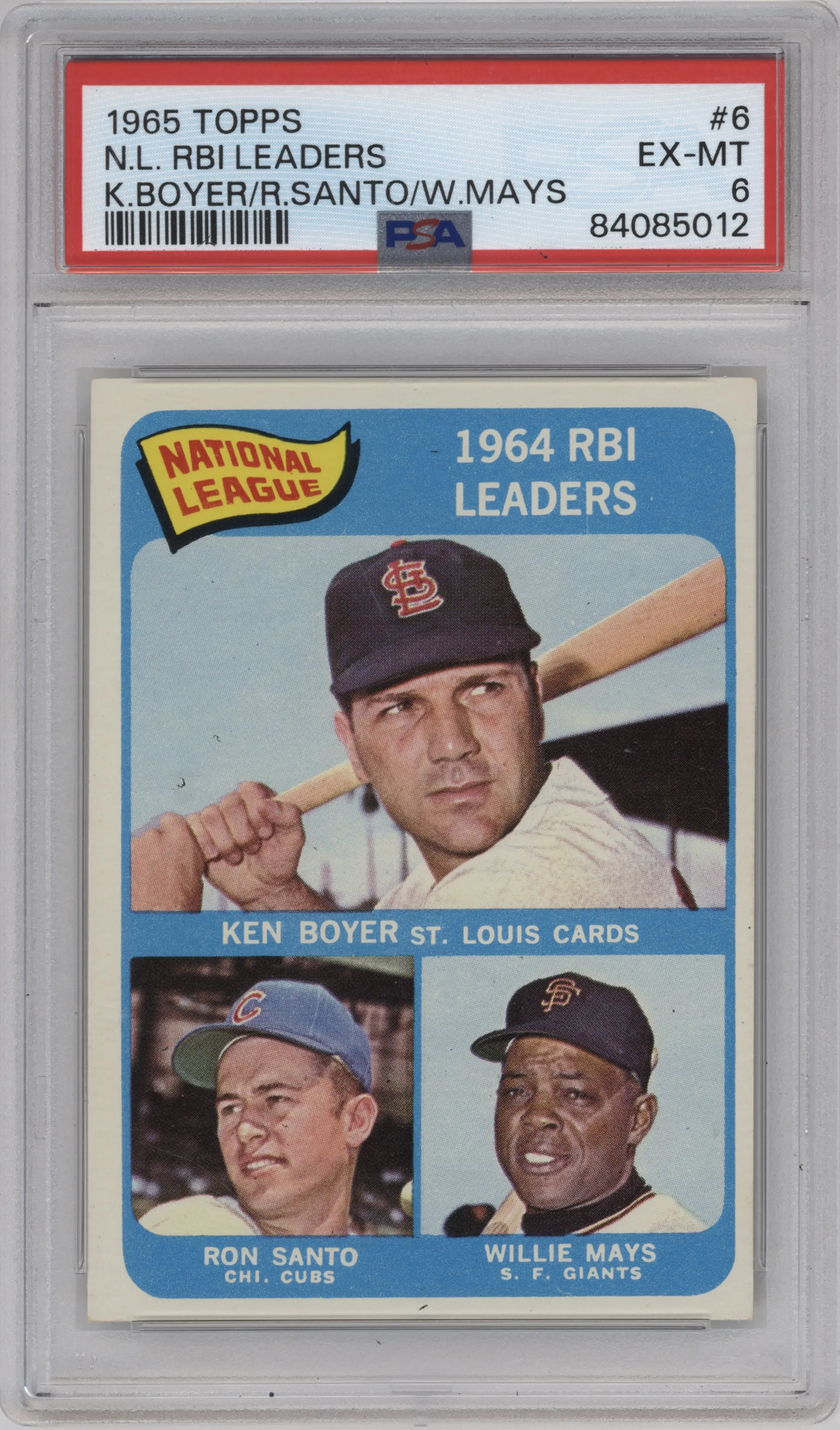 1965 Topps Ken Boyer/Ron Santo/Willie Mays #6 PSA 6