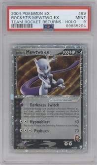 Rocket's Mewtwo ex from the 2004 Pokemon EX set graded by PSA and given an overall grade of 9.