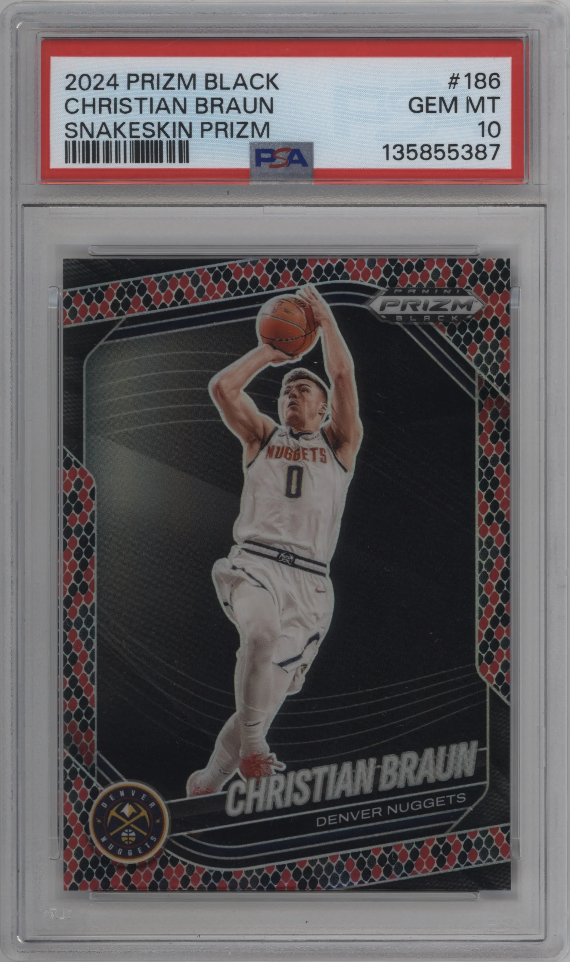 2024 Panini Prizm Black Christian Braun Snakeskin Prizm #186 PSA 10