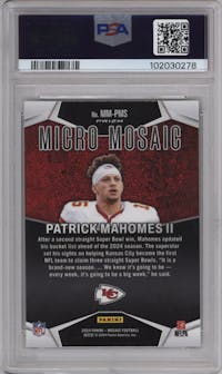 Patrick Mahomes II from the 2024 Panini Mosaic set graded by PSA and given an overall grade of 10.
