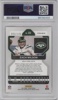 Zach Wilson from the 2021 Panini Prizm set featuring a Red Wave parallel graded by PSA and given an overall grade of 9.