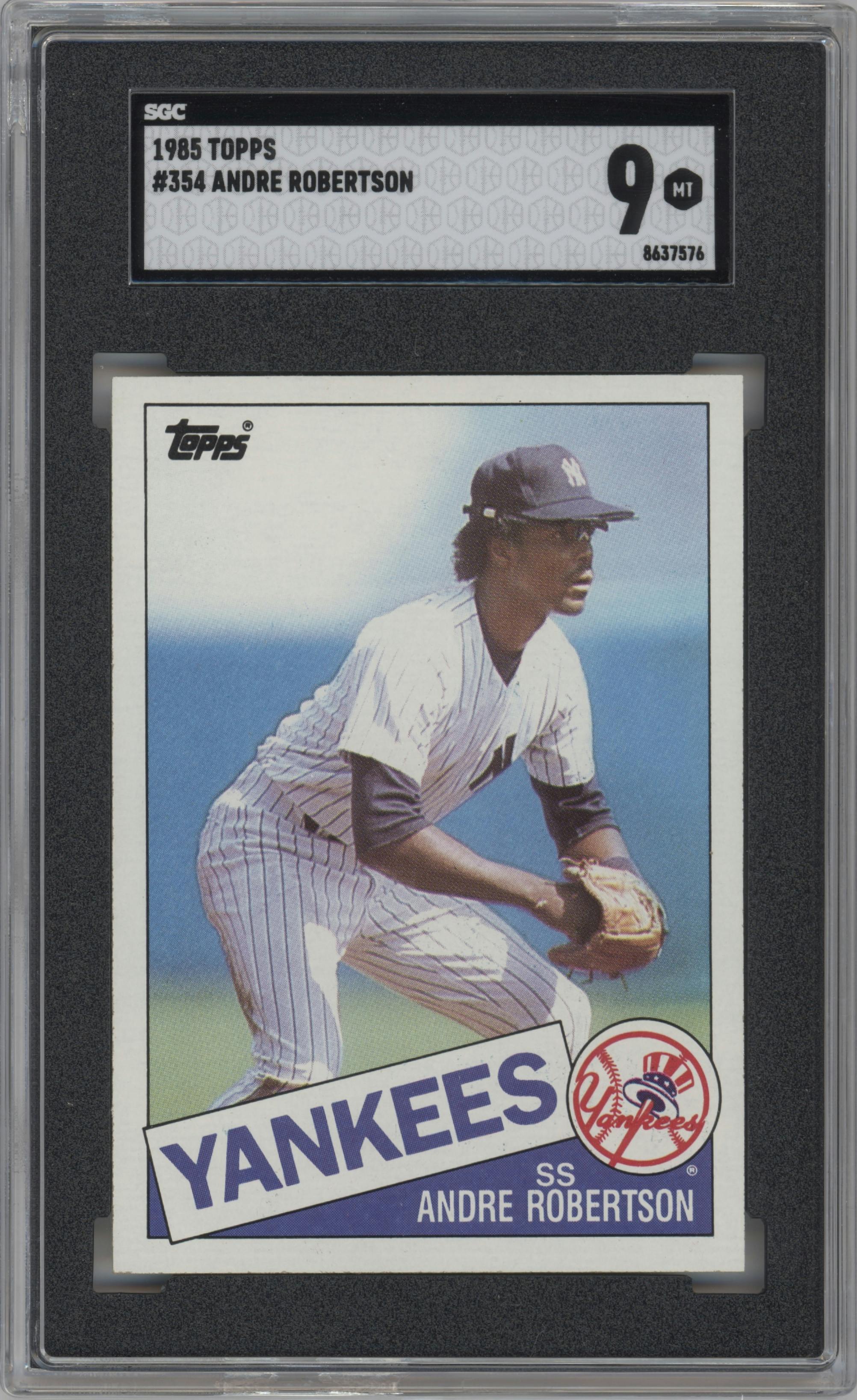 Andre Robertson from the 1985 Topps set graded by SGC and given an overall grade of 9.