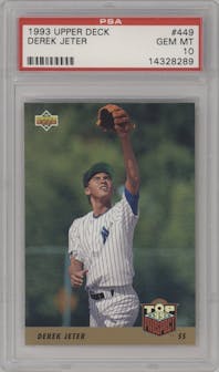 Derek Jeter from the 1993 Upper Deck set graded by PSA and given an overall grade of 10.