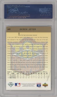 Derek Jeter from the 1993 Upper Deck set graded by PSA and given an overall grade of 10.