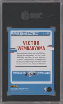 Victor Wembanyama from the 2023-24 Panini Donruss set featuring a Red parallel graded by SGC and given an overall grade of 9.