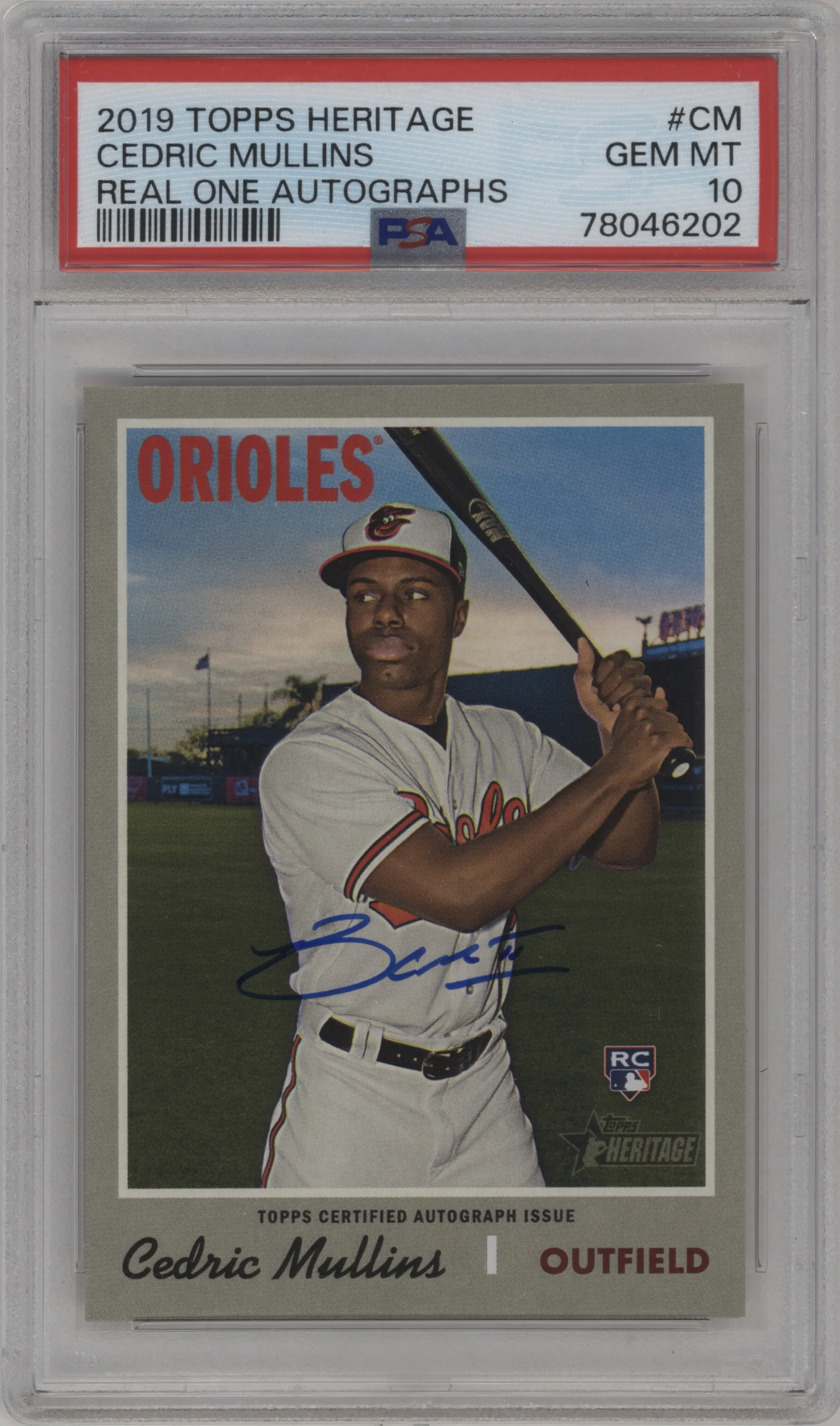 2019 Topps Heritage HN Real One Auto Cedric Mullins PSA 10