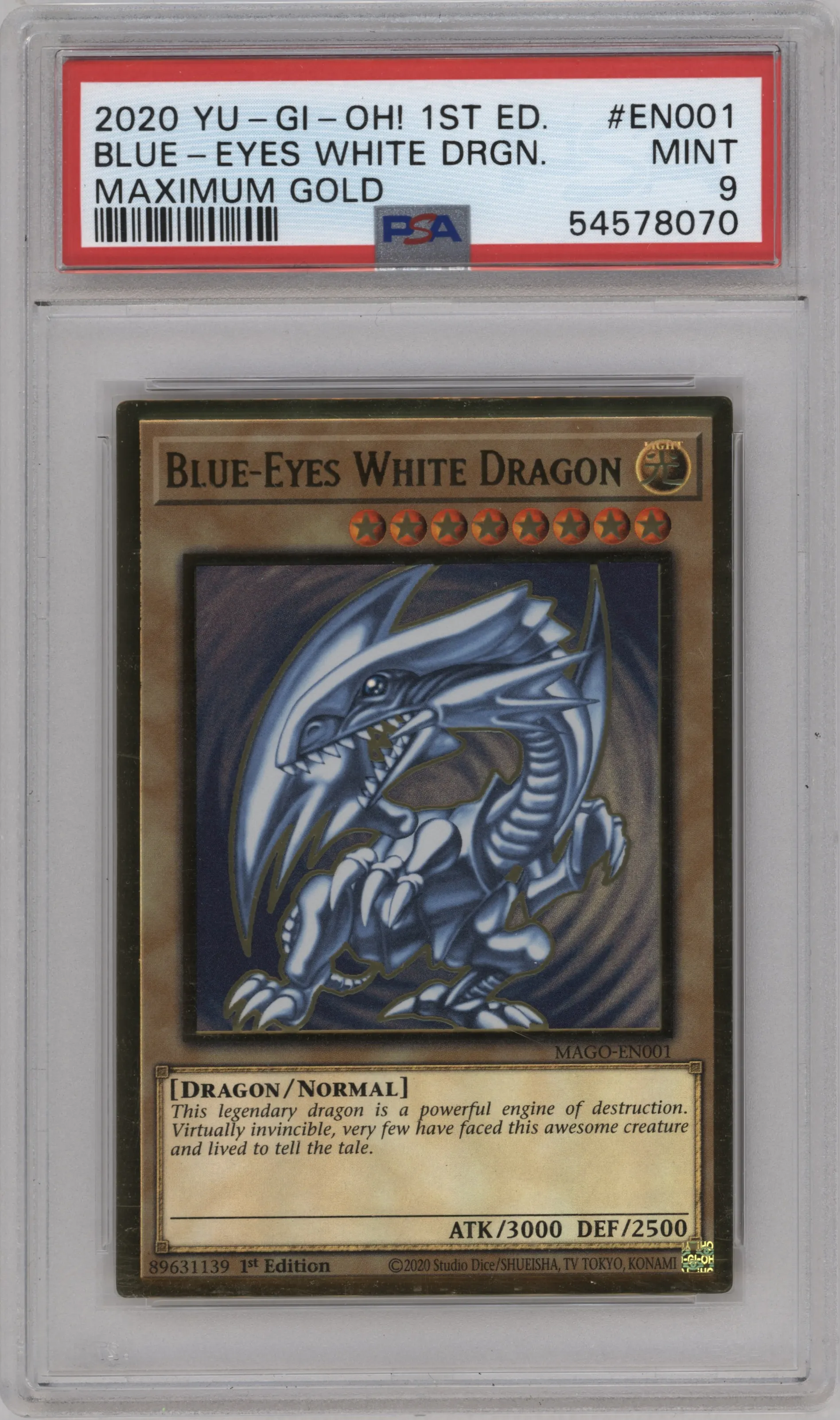 2020 Yu-Gi-Oh! Maximum Gold Blue-Eyes White Dragon Premium Gold Rare #MAGO-EN001 PSA 9