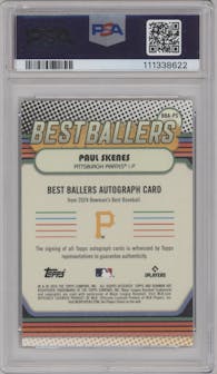 Paul Skenes from the 2024 Bowman's Best set featuring a Lava Refractor parallel graded by PSA and given an overall grade of 10.