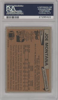 Joe Montana from the 1981 Topps  set graded by PSA and given an overall grade of 8.