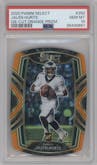 Jalen Hurts from the 2020 Panini Select set featuring a Die-Cut Orange parallel graded by PSA and given an overall grade of 10.