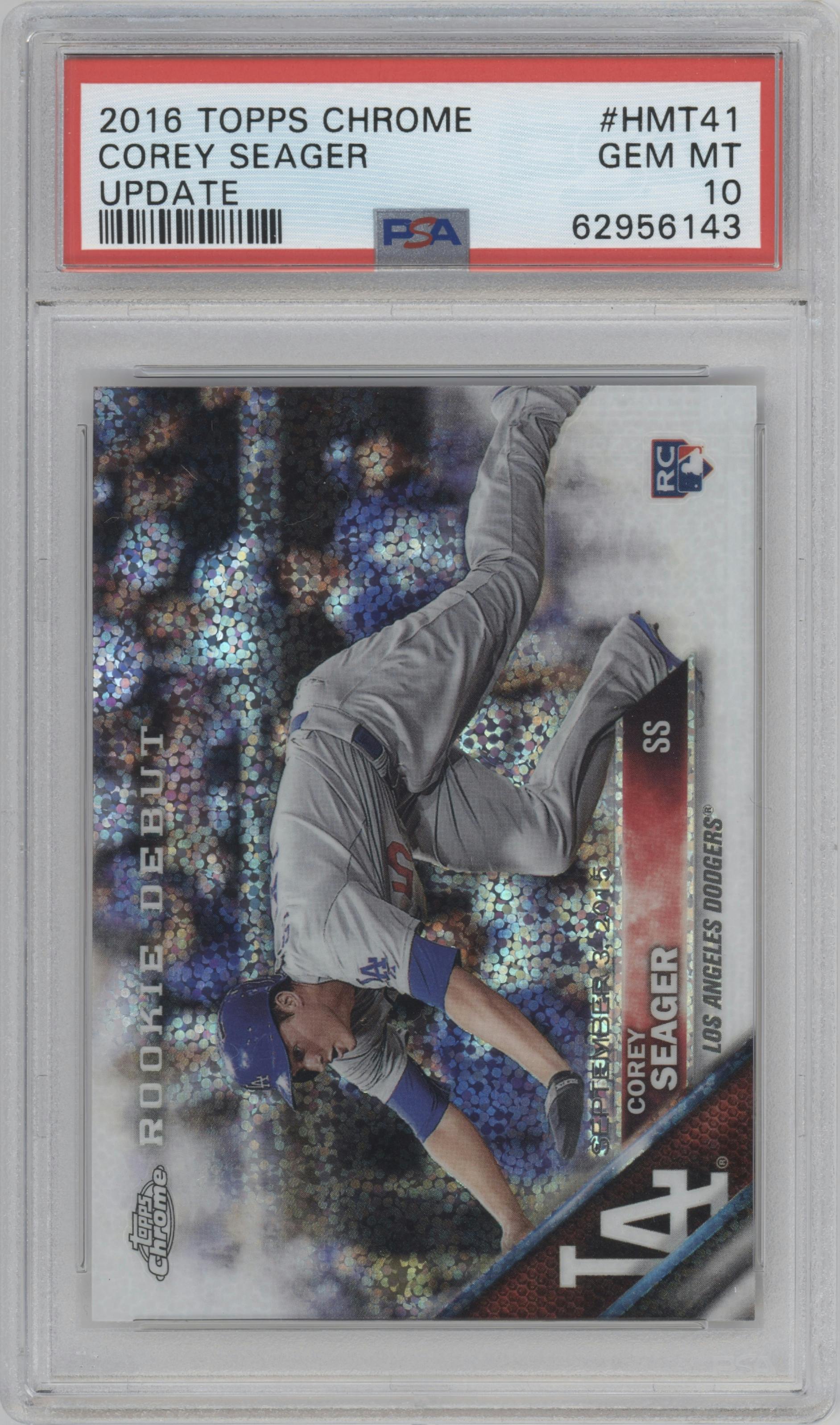 Corey Seager from the 2016 Topps Chrome Update set graded by PSA and given an overall grade of 10.