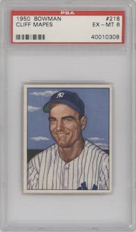 Cliff Mapes from the 1950 Bowman set graded by PSA and given an overall grade of 6.