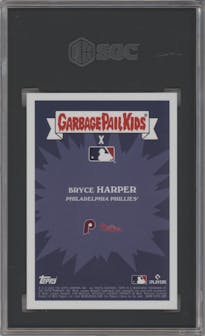 Hammerin’ Harper from the 2023 Topps Garbage Pail Kids x MLB Series 3 set featuring a Baseball Stitching Foil parallel graded by SGC and given an overall grade of 9.5.