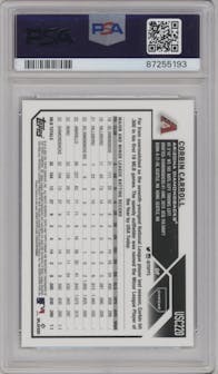 Corbin Carroll from the 2023 Topps Chrome Update set featuring a  Refractor parallel graded by PSA and given an overall grade of 10.