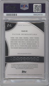 Victor Wembanyama from the 2023-24 Topps Mercury set featuring a Texas parallel graded by PSA and given an overall grade of 9.