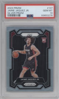 Jaime Jaquez Jr. from the 2023-24 Panini Prizm set featuring a Silver Prizm  parallel graded by PSA and given an overall grade of 10.