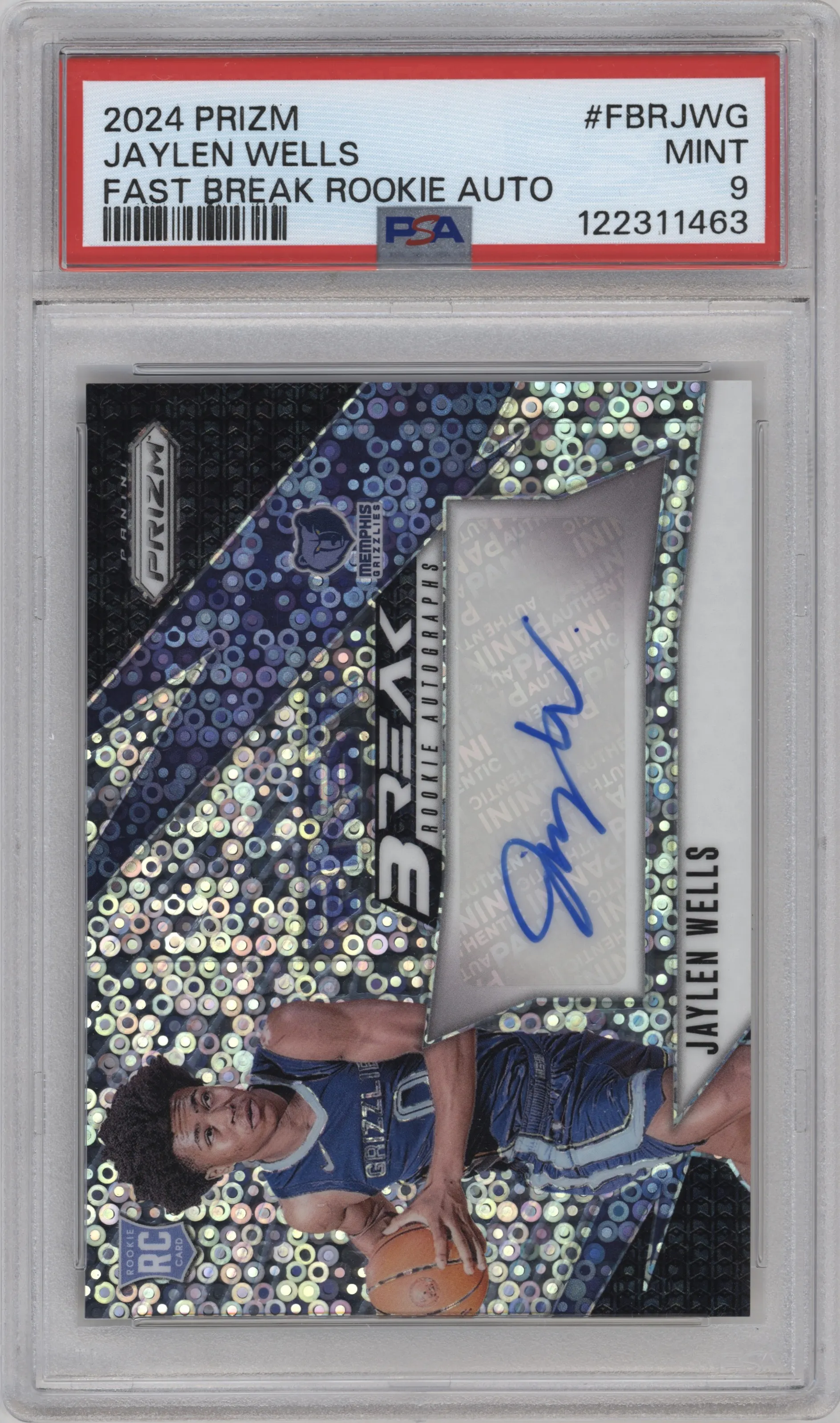 2024 Panini Prizm Fast Break Rke.Auto Jaylen Wells #FBR-JWG PSA 9