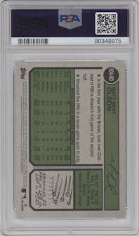 Matt Olson from the 2023 Topps Heritage set graded by PSA and given an overall grade of 8.