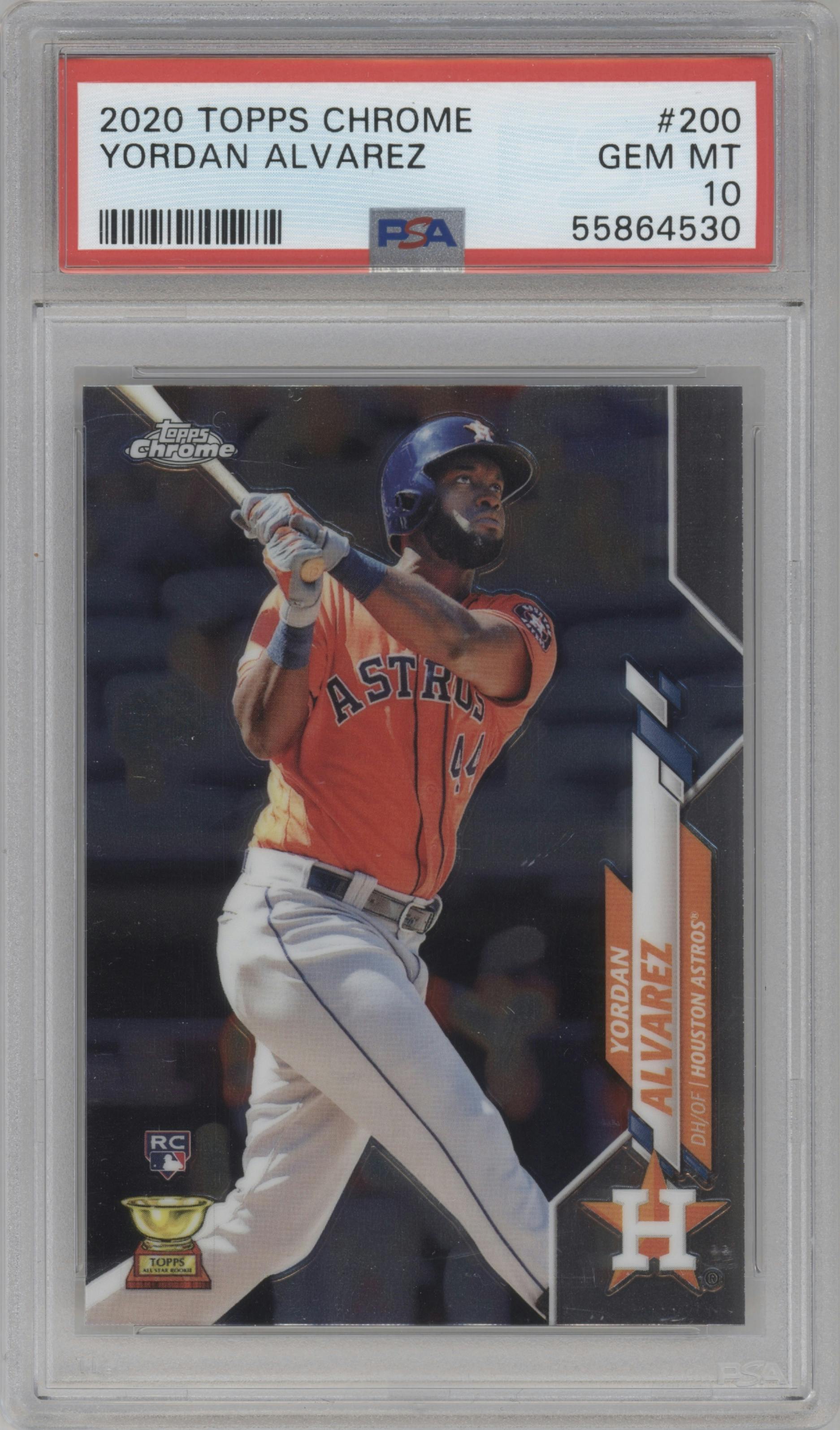 Yordan Alvarez from the 2020 Topps Chrome set graded by PSA and given an overall grade of 10.