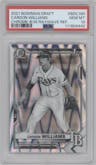 Carson Williams from the 2021 Bowman Draft set featuring a Black & White RayWave Refractor parallel graded by PSA and given an overall grade of 10.