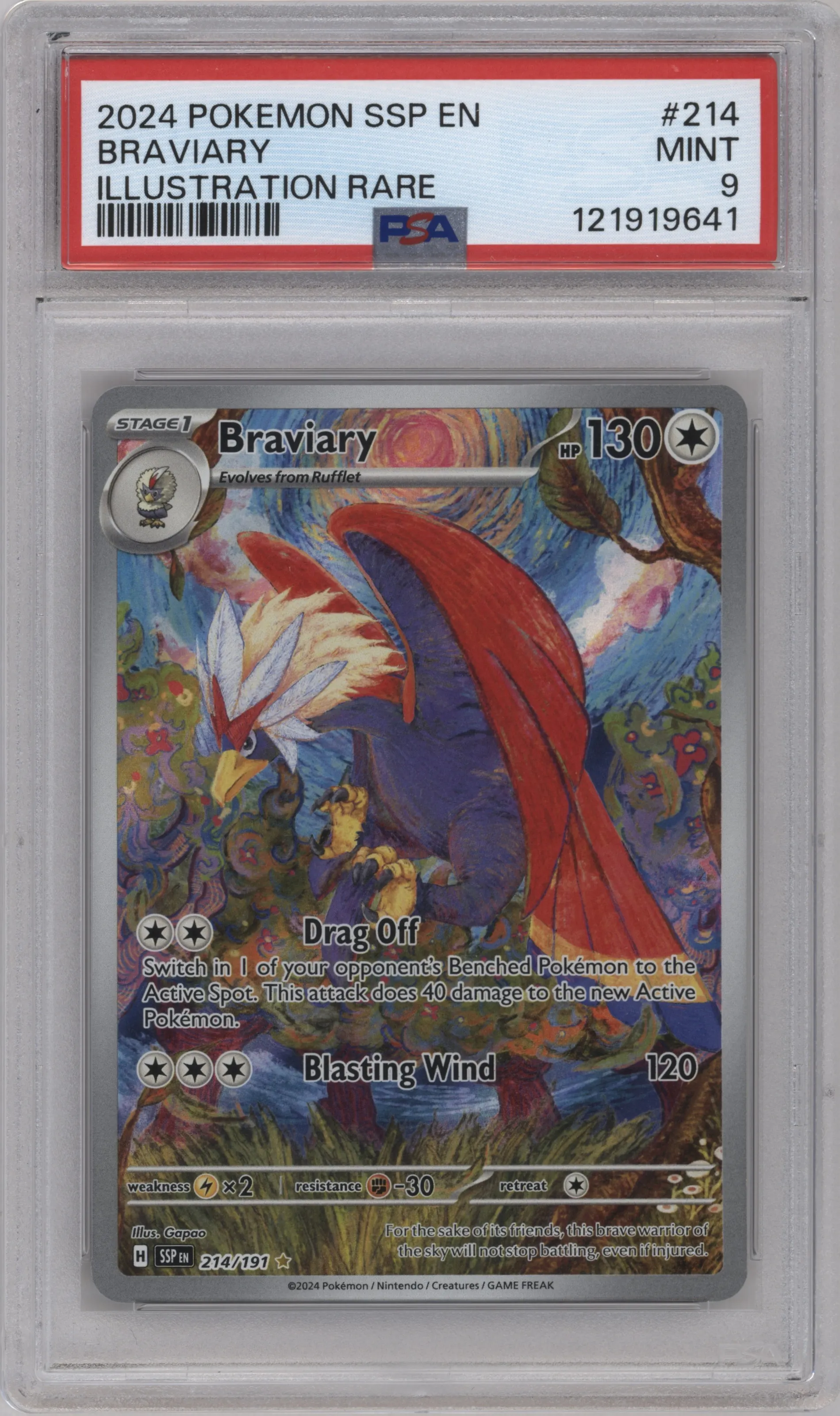 2024 Pokemon SV Surging Sparks Braviary #214 PSA 9