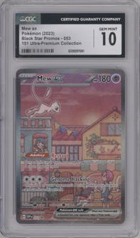 Mew ex from the 2023 Pokemon SV set featuring a Scarlet & Violet 151 Ultra Premium Collection parallel graded by CSG and given an overall grade of 10.