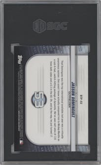 Jasson Dominguez from the 2020 Bowman set graded by SGC and given an overall grade of 10.