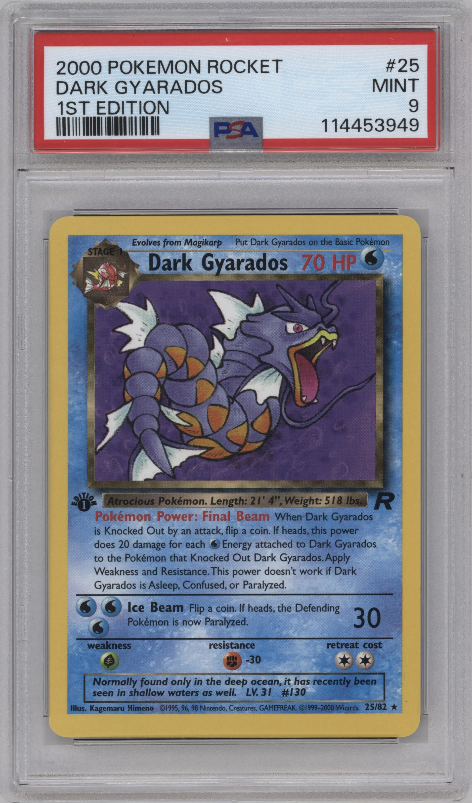 2000 Pokemon Team Rocket Dark Gyarados PSA 9
