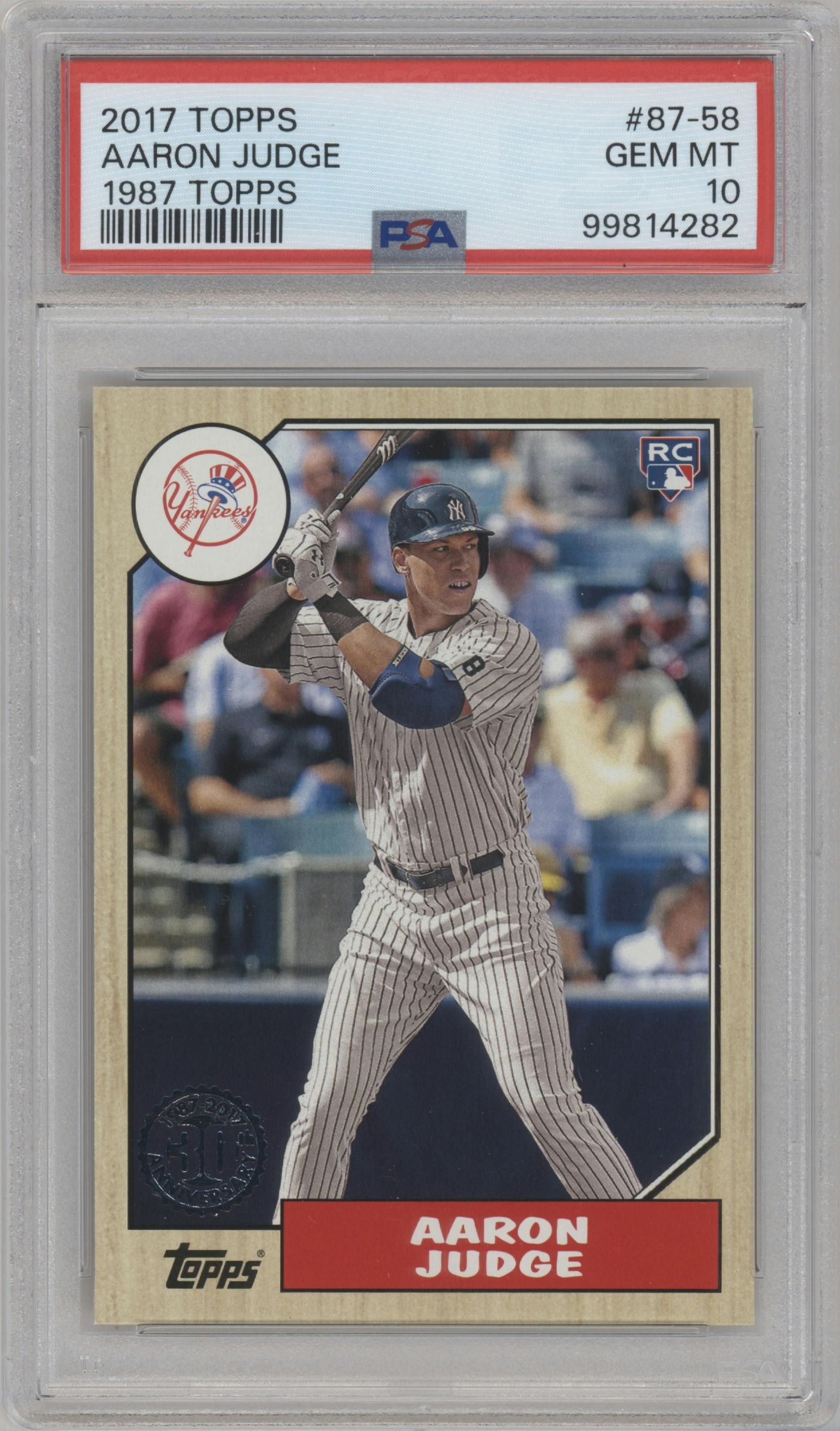 Aaron Judge from the 2017 Topps Series 1 set graded by PSA and given an overall grade of 10.