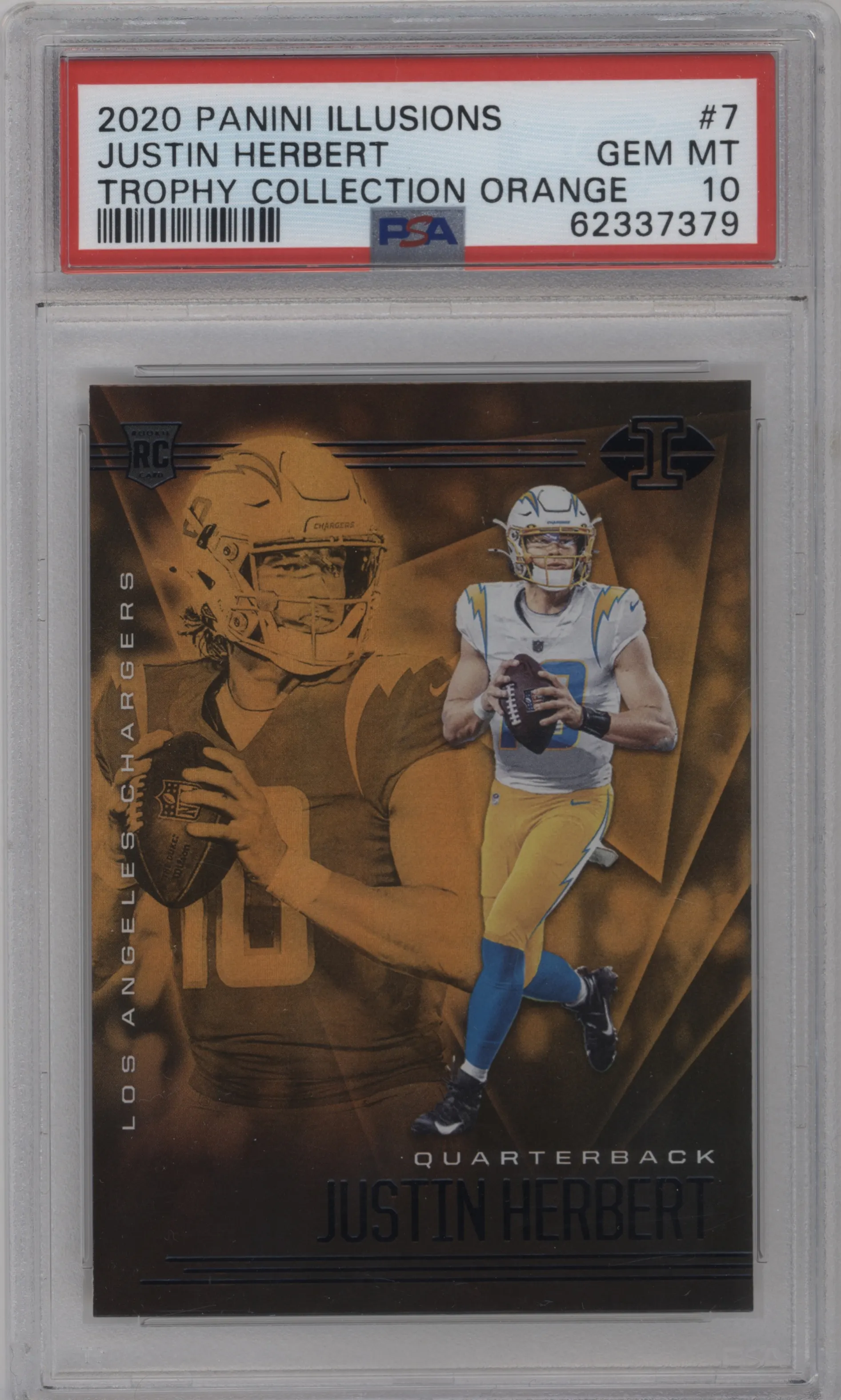 2020 Panini Illusions Justin Herbert Trophy Collection Orange PSA 10