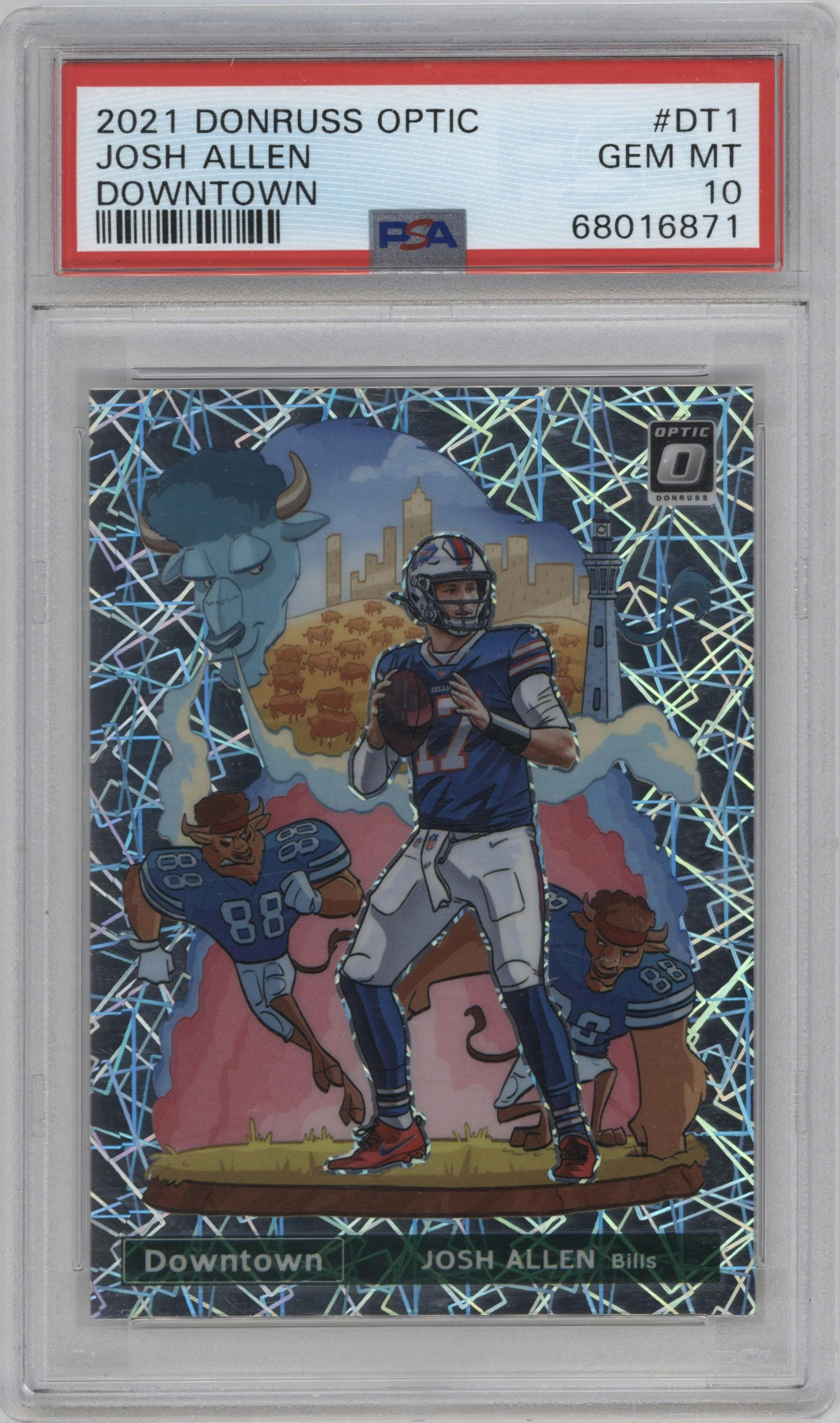 Josh Allen from the 2021 Panini Donruss Optic set graded by PSA and given an overall grade of 10.