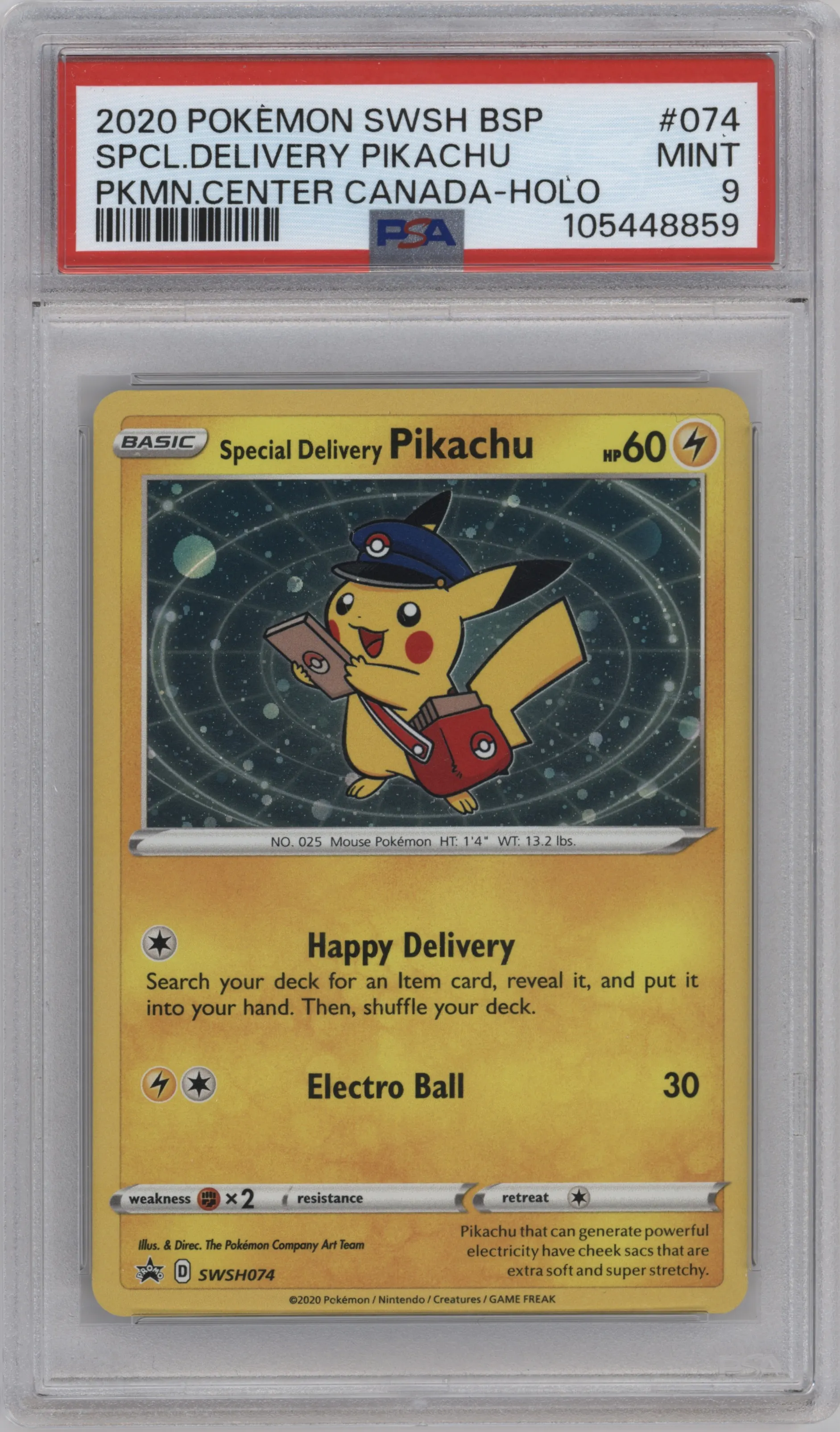 2020 Pokemon SWSH Special Delivery Pikachu Pokemon Center US and Canada #SWSH074 PSA 9