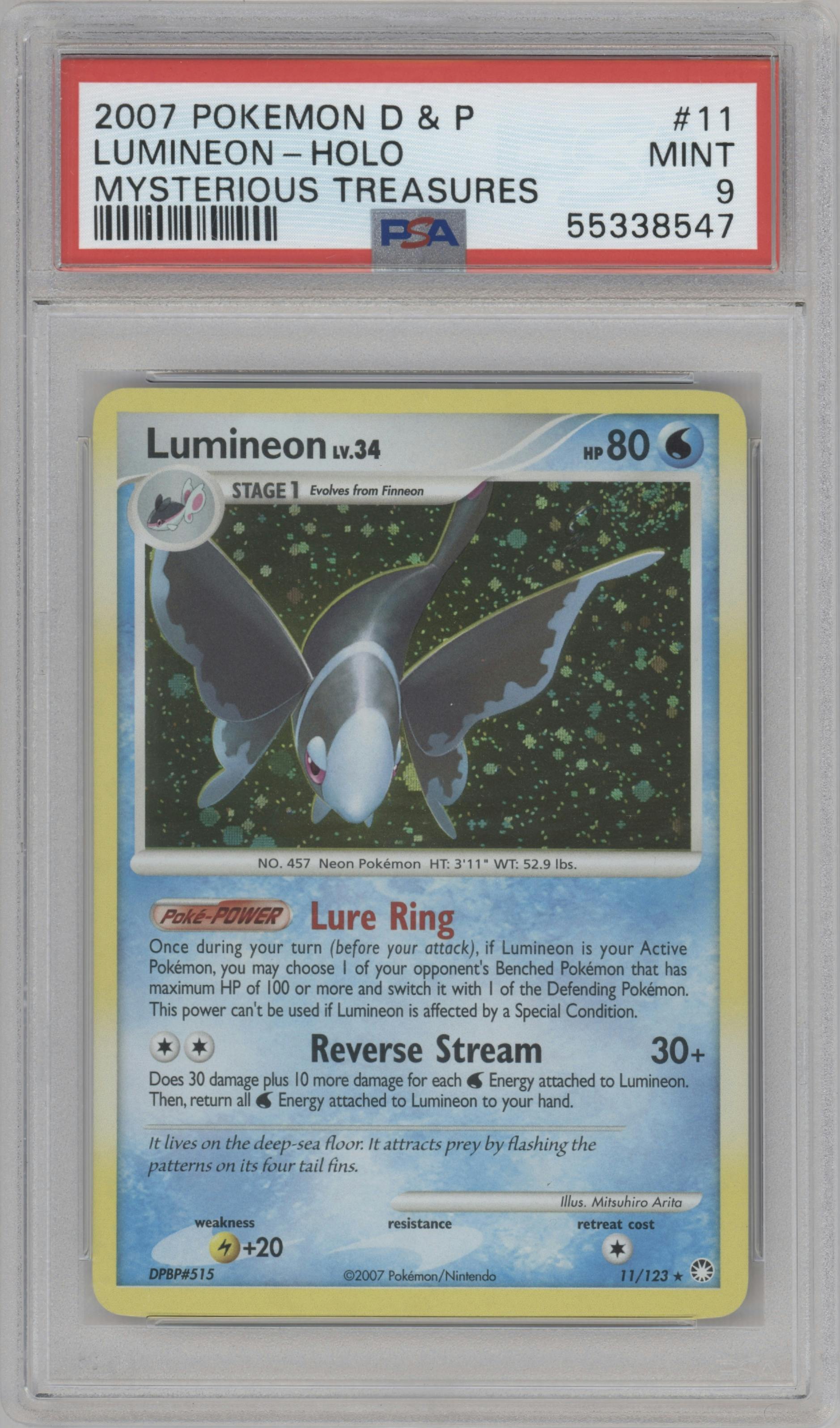 Lumineon from the 2007 Pokemon D&P set graded by PSA and given an overall grade of 9.