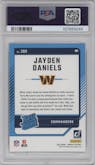 Jayden Daniels from the 2024 Donruss set graded by PSA and given an overall grade of 9.
