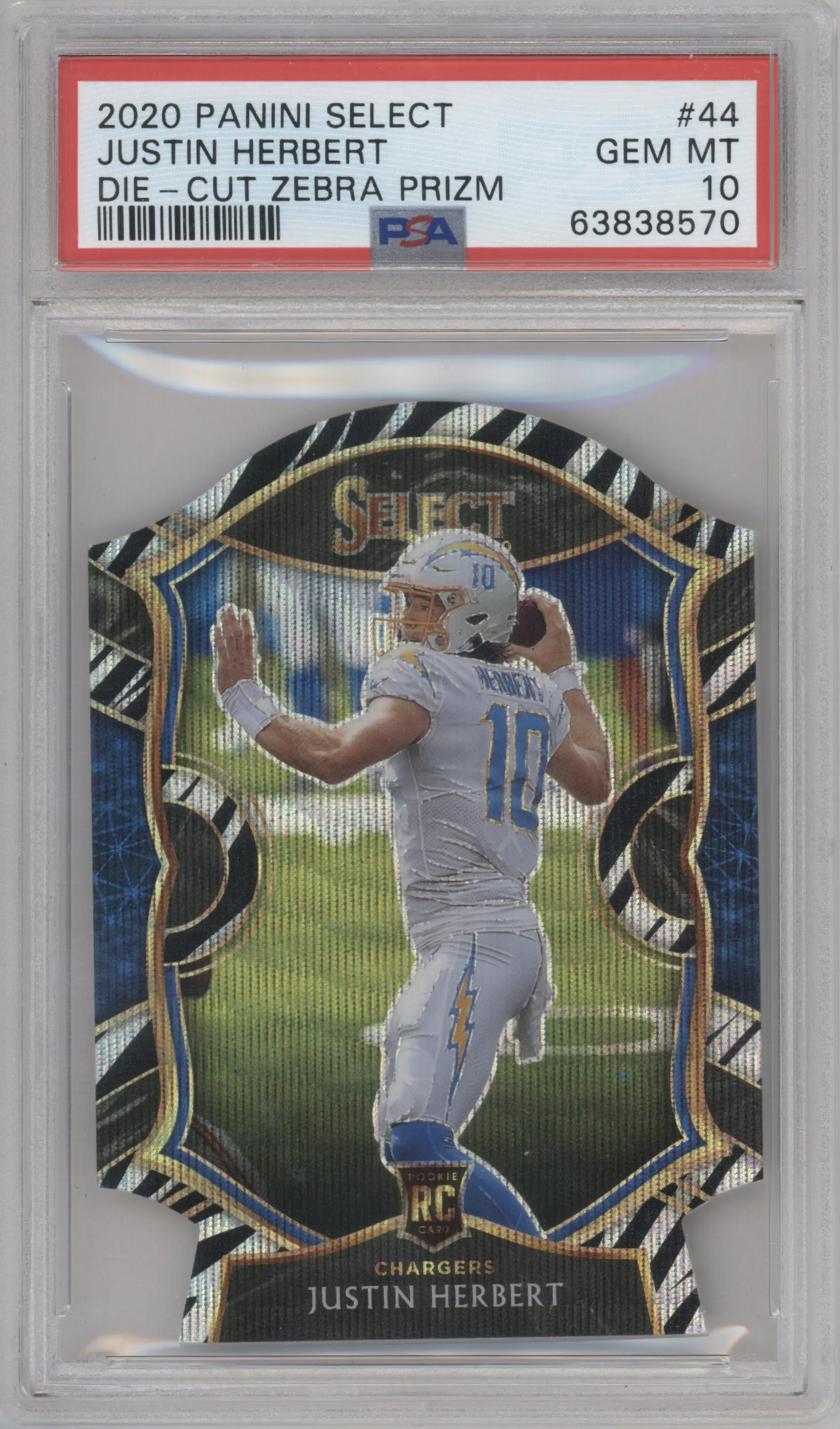 2020 Panini Select Justin Herbert Die-Cut Zebra PSA 10