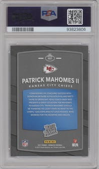 Patrick Mahomes II from the 2017 Panini Donruss set graded by PSA and given an overall grade of 8.5.
