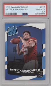 Patrick Mahomes II from the 2017 Panini Donruss set graded by PSA and given an overall grade of 8.5.