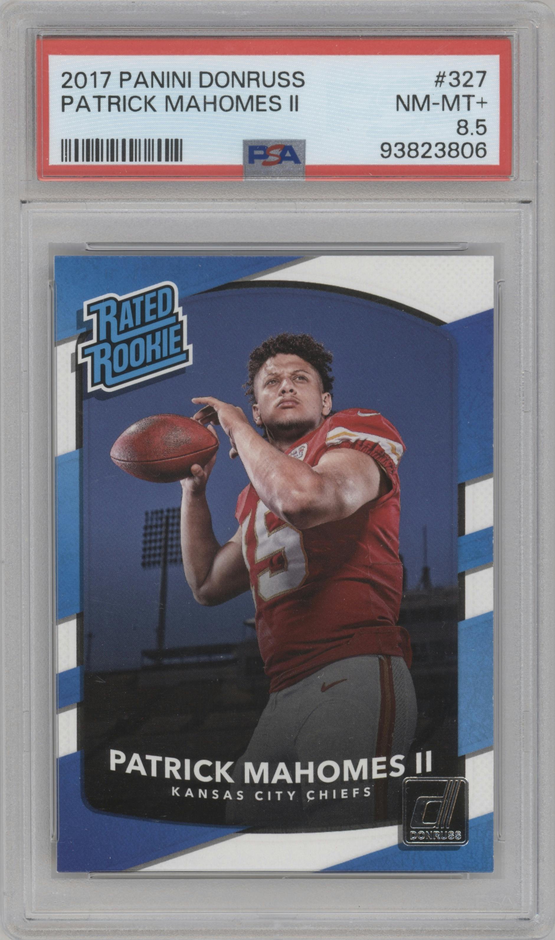 Patrick Mahomes II from the 2017 Panini Donruss set graded by PSA and given an overall grade of 8.5.