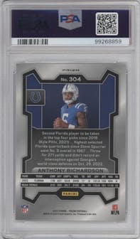 Anthony Richardson from the 2023 Panini Prizm set featuring a No Huddle parallel graded by PSA and given an overall grade of 10.