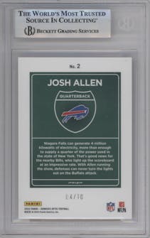 Josh Allen from the 2024 Donruss Optic set featuring a Gold parallel graded by Beckett and given an overall grade of 9.