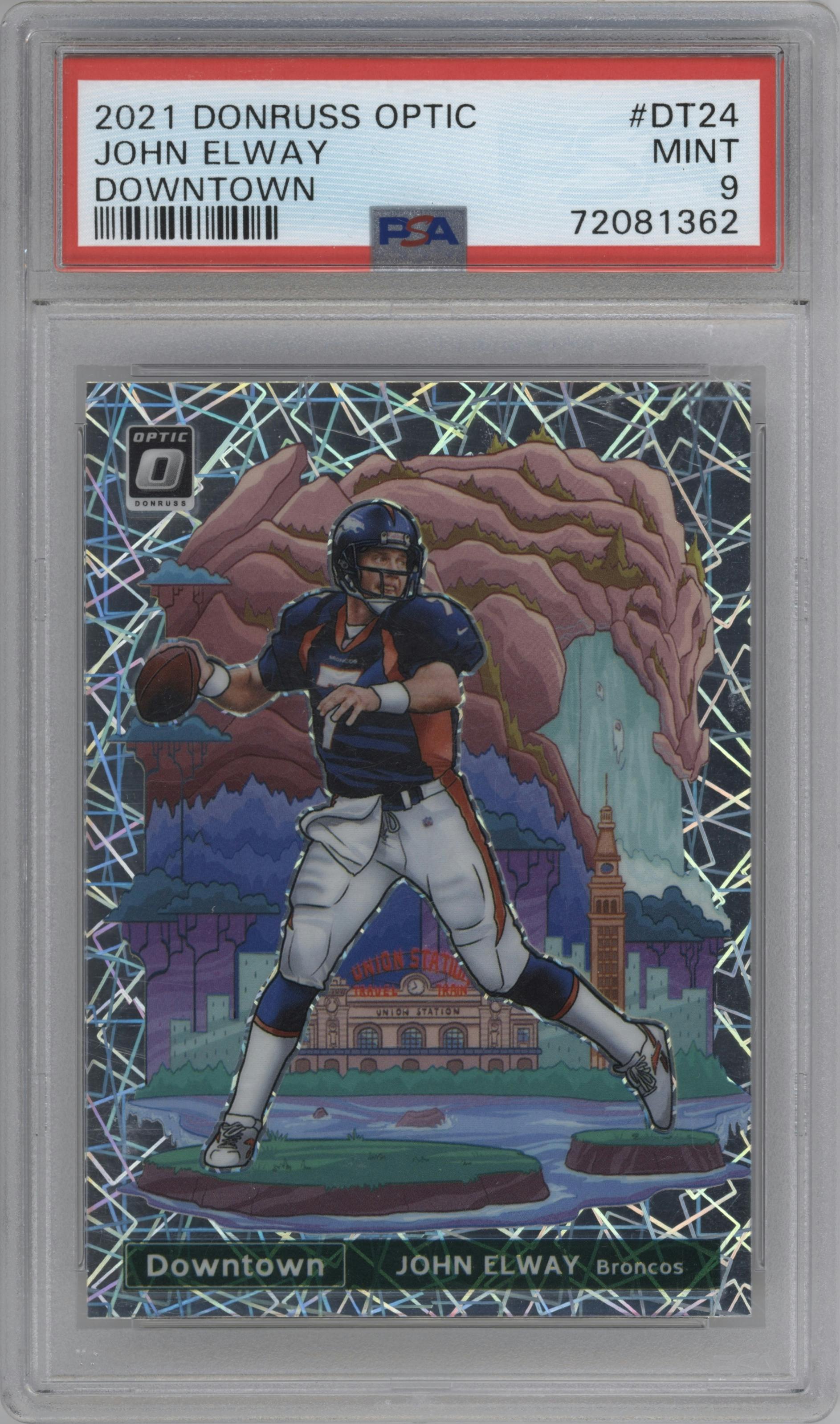 John Elway from the 2021 Panini Donruss Optic set graded by PSA and given an overall grade of 9.