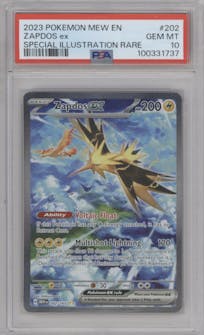Zapdos ex from the 2023 Pokemon SV set graded by PSA and given an overall grade of 10.