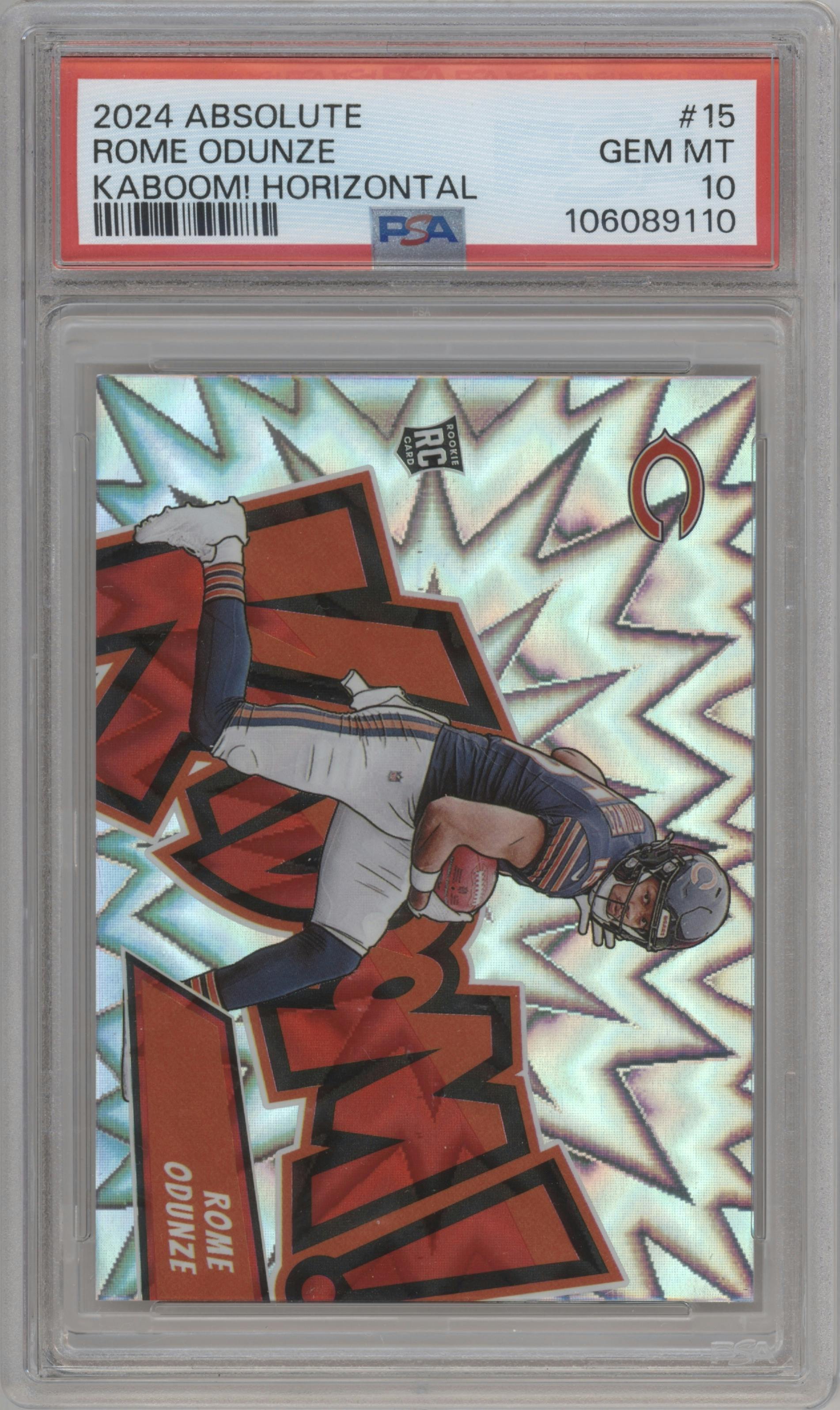 Rome Odunze from the 2024 Panini Absolute set graded by PSA and given an overall grade of 10.