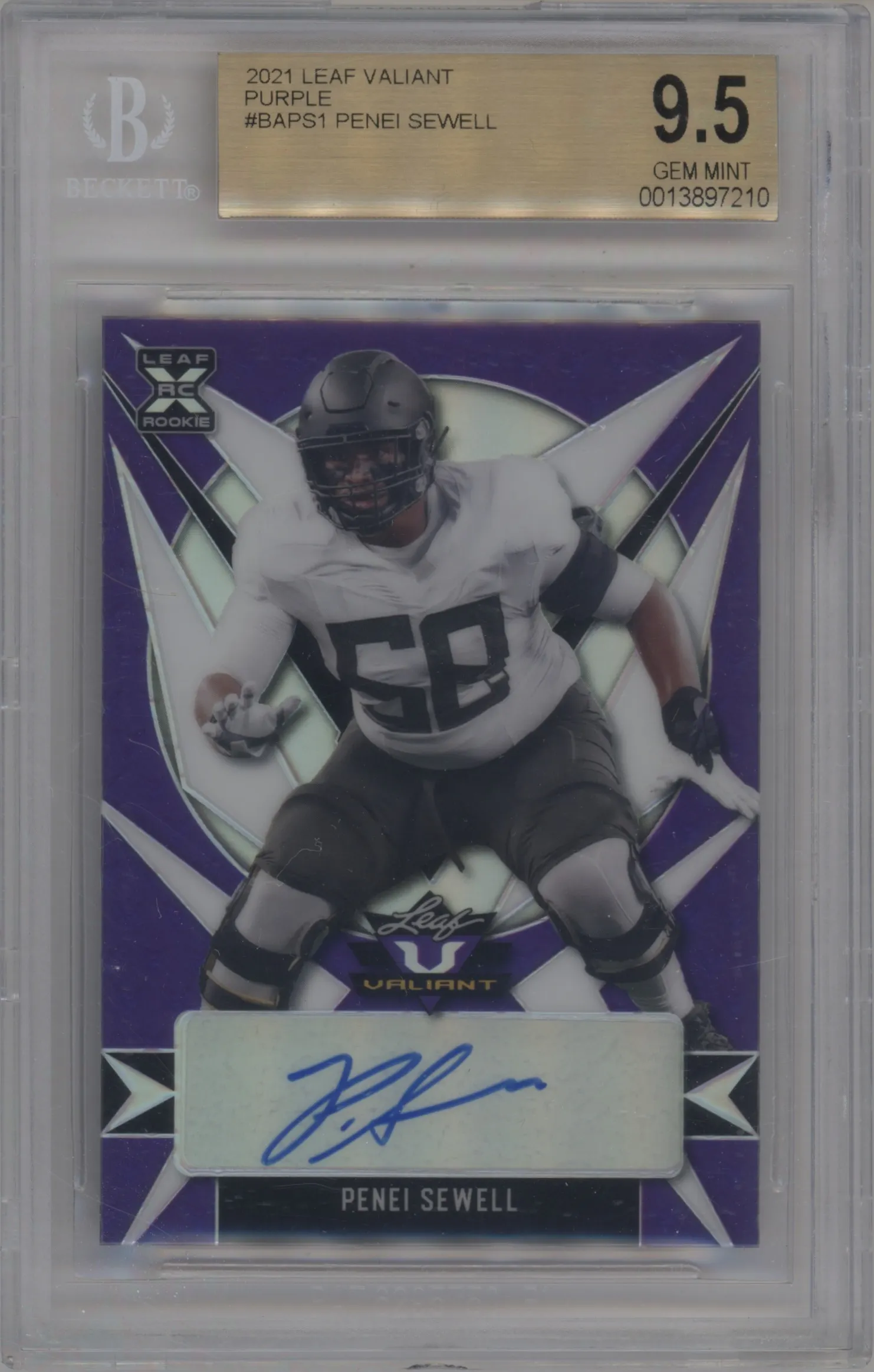 2021 Leaf Valiant Auto Penei Sewell Purple #BA-PS1 BGS 9.5
